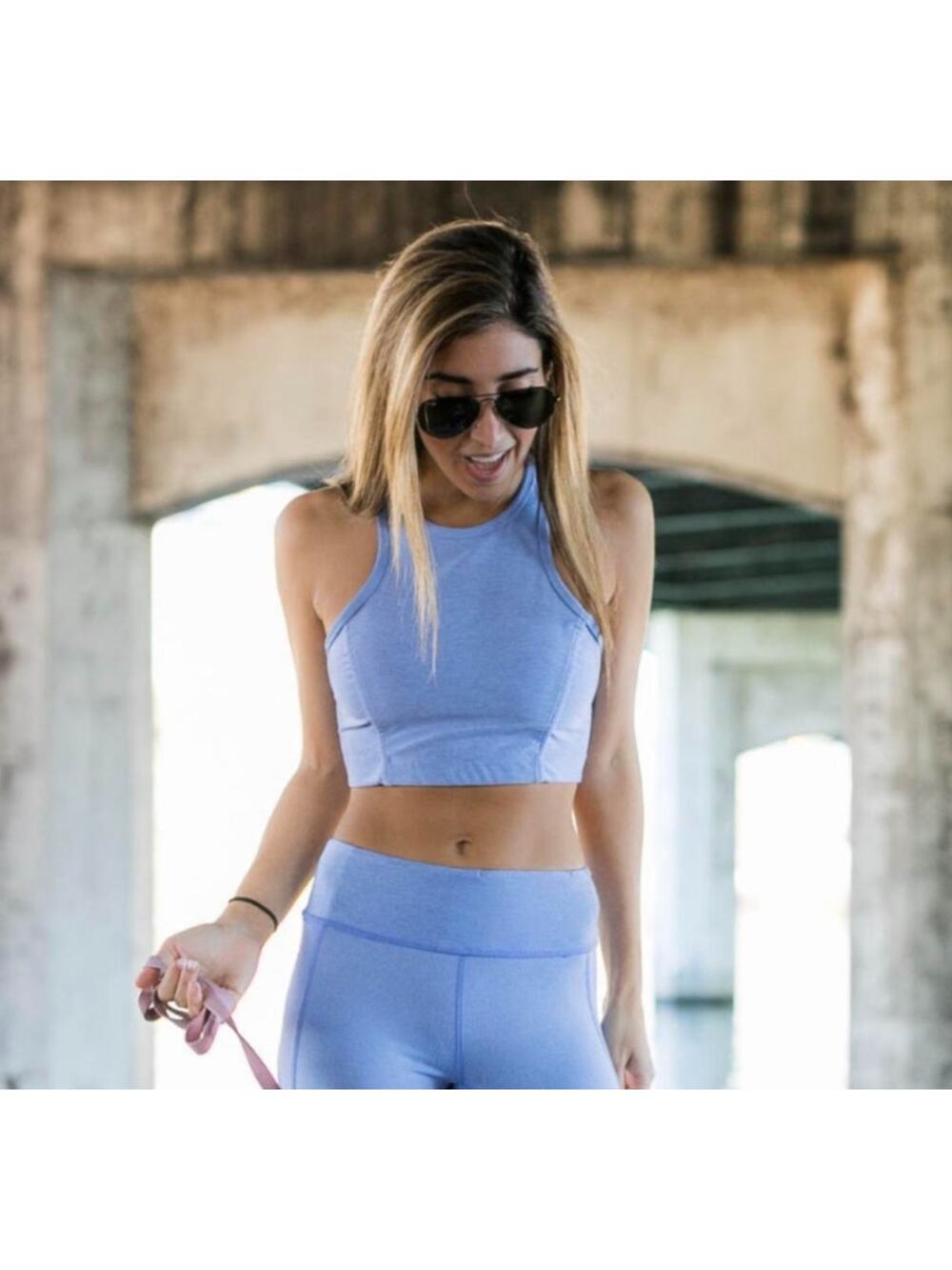 Outdoor Voices Crop Top Womens Size XS Blue Space Dye Athena Racerback Athletic